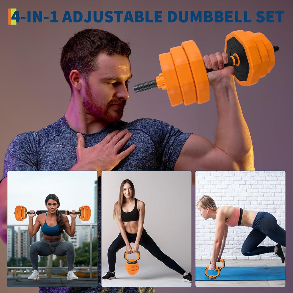 4-In-1 Adjustable Dumbbell Set (44/66/88LB) - Convertible to Barbell, Kettlebell & Push Up Stands, Home Gym Equipment for Men & Women, Space Saving Weights with PVC Coating