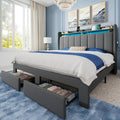 Allewie Vertical Tufted Full Size Upholstered Platform Bed Frame with 2-Tier LED Storage Headboard & 2 Storage Drawers, USB & Type-C Charging Ports, Noise-Free/No Box Spring Needed, Dark Grey