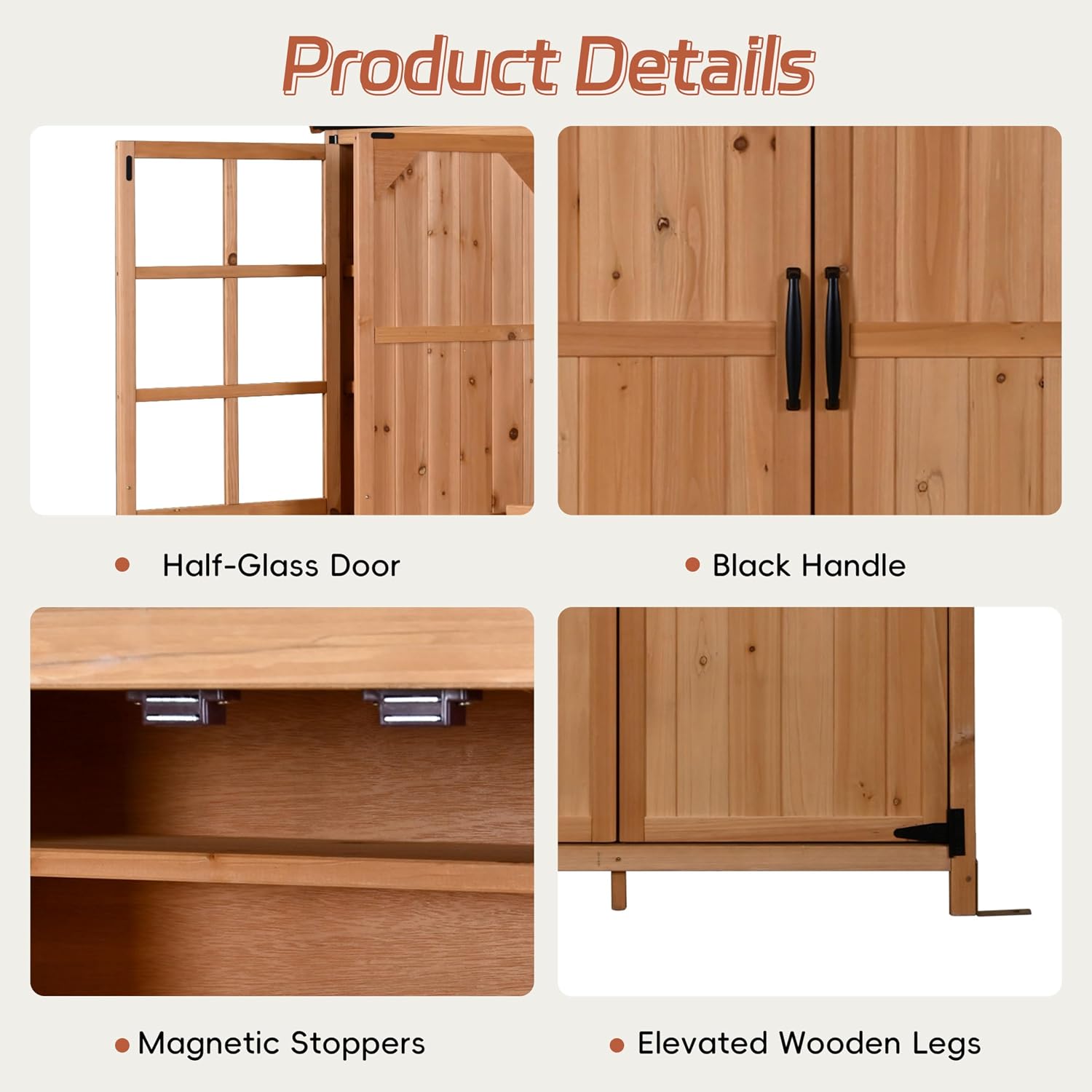 Outdoor Potting Bench Large Wood Garden Storage Cabinet with Waterproof Roof 3-Door Potting Table for Backyard Patio and Garden Organization,Natural