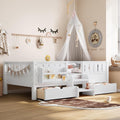 Bellemave Twin Montessori Bed with Stairs, Rails and Slats, Twin Size Montessori Floor Bed with Bookshelf and 2 Storage Drawers, Easy Assemble Beds Frame for Girls, Boys, White