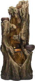 Alpine Corporation WIN1530 Indoor/Outdoor Floor Waterfall, Tree Trunk Fountain w/LED Lights & 2 Flower Pots, 52', Brown