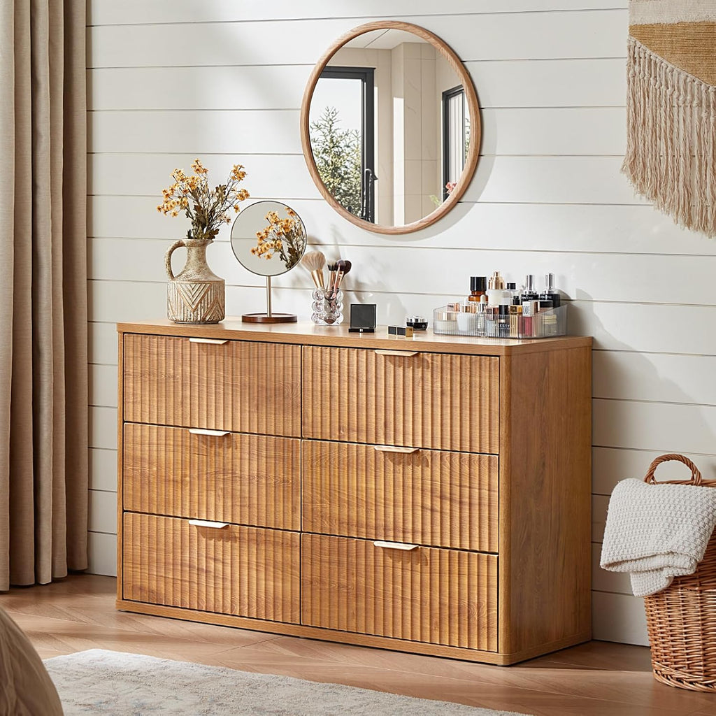 LEYAOYAO Fluted Dresser and Nightstand Sets, Wood 48' Wide Dresser & 23' Night Stand with Charging Station, 2 Piece Bedroom Furniture Set, Chest of Drawers for Bedroom, Home, Living Room,Brown