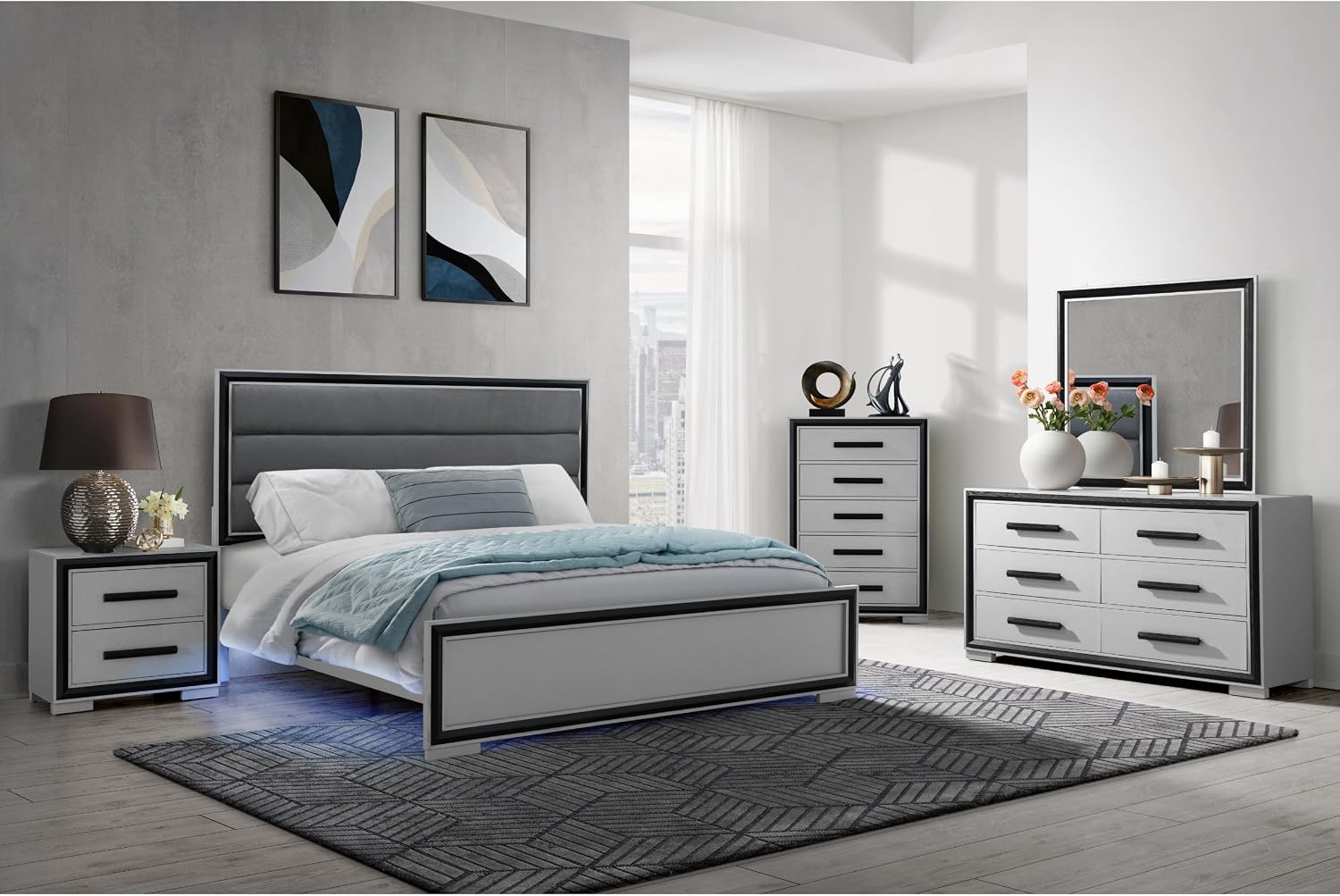 Grey Black 5PC.King Bedroom Set