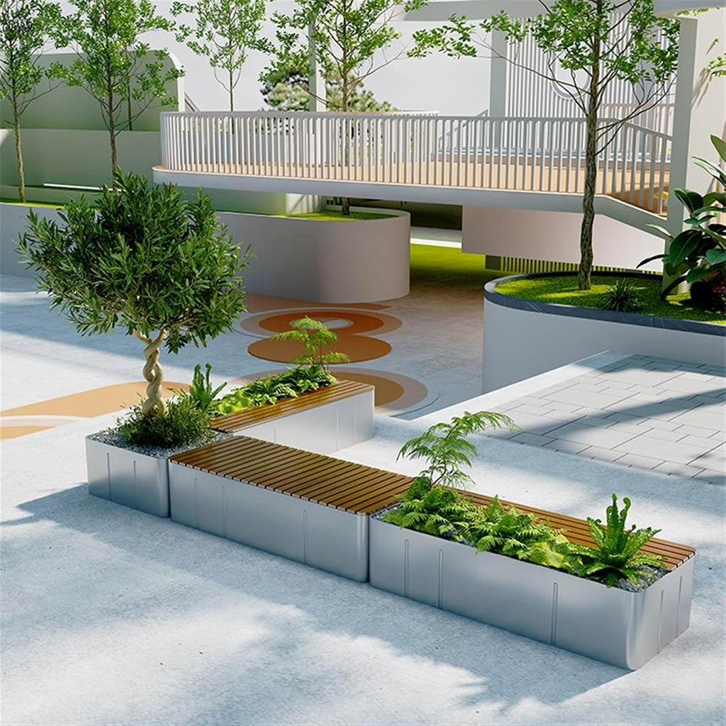 Bench with Planter Box, Outdoor Garden Planter Bench Galvanized Sheet Planter Box for Porch, Patio, Garden and Backyard Garden Bench