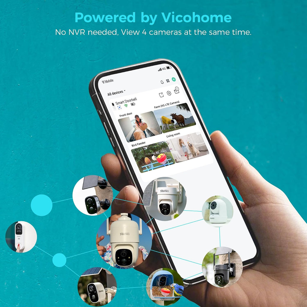 SOVMIKU Vicohome AI 2K Solar Security Camera Wireless Outdoor & Doorbell, Two Way Audio,Motion Detection, 360° View,Easy to Setup,Color Night Vision,Audible Flashlight Siren
