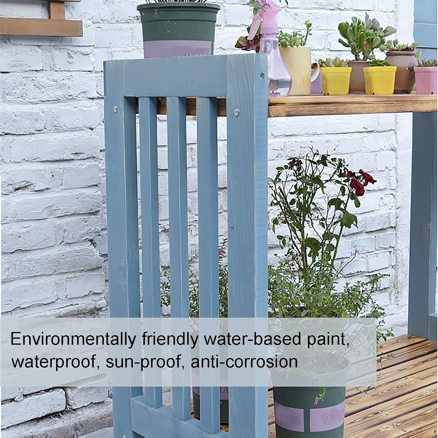 Outdoor Potting Bench, Pine Work Station Table Outdoor Garden Potting Table with Removable Sink, Tools Drawer, 3 Tier Open Shelf & 3 Side Hooks, All-Weather Garden Table Work Station(Blue)