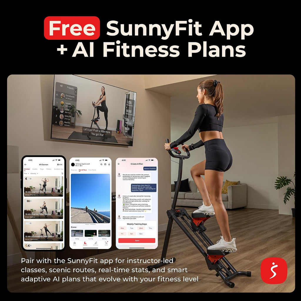 Sunny Health & Fitness Stair Stepper & Climber Exercise Equipment for Home Workout, Compact Cardio Training Machine