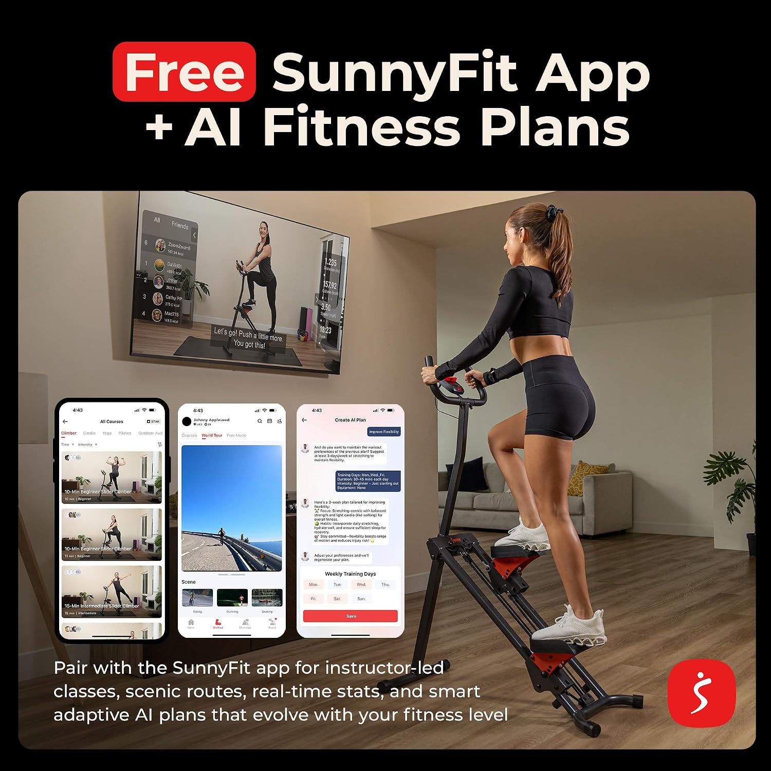 Sunny Health & Fitness Stair Stepper & Climber Exercise Equipment for Home Workout, Compact Cardio Training Machine