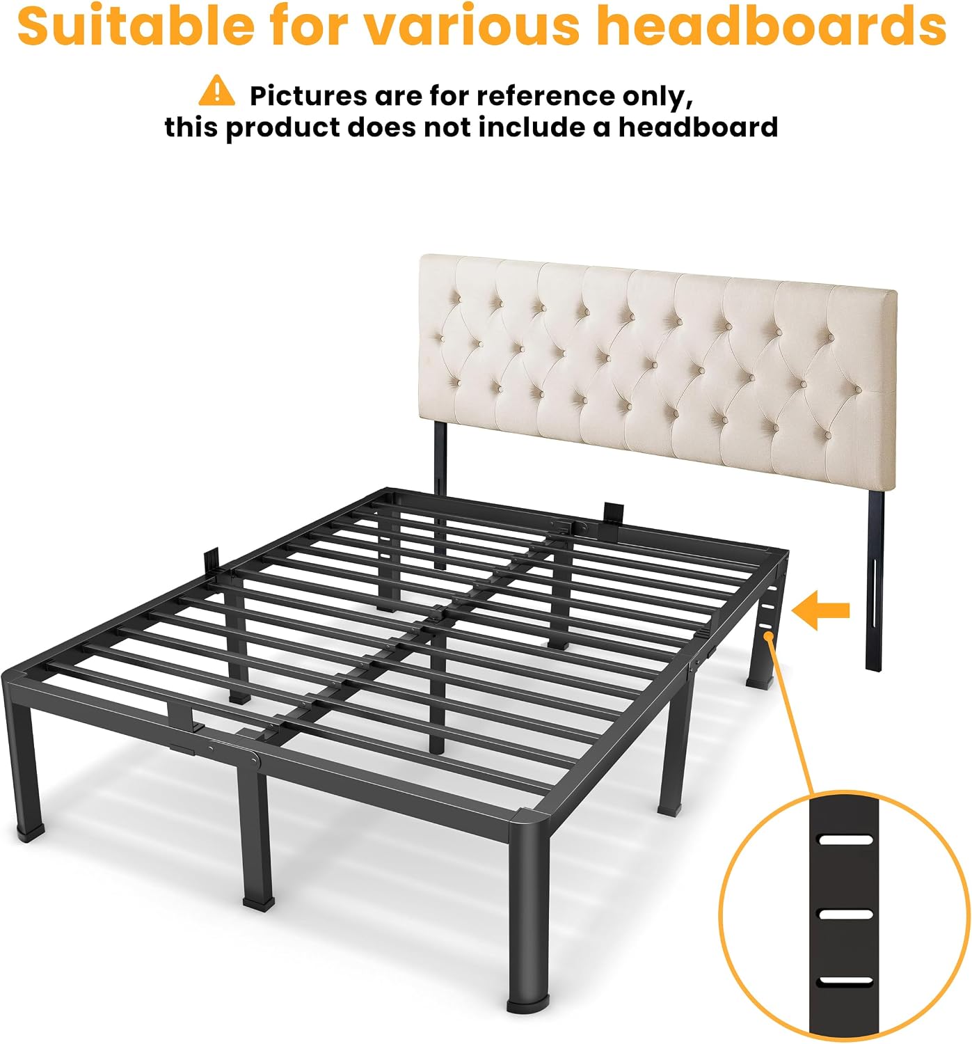 14 Inch King Bed Frame, Metal Platform Bed Frame with Round Corner Legs, 3500 lbs Heavy Duty Steel Slats Support, No Box Spring Needed, Noise Free, Easy Assembly, Black