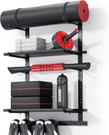Home Gym Storage Shelf Only, Adjustable Gym Equipment Organizer Wall Mounted with 2 Boards, Yoga Mat Holder, Storage Rack Compatible with Peloton Shoes & Mat, Shelf for Home Training Accessories