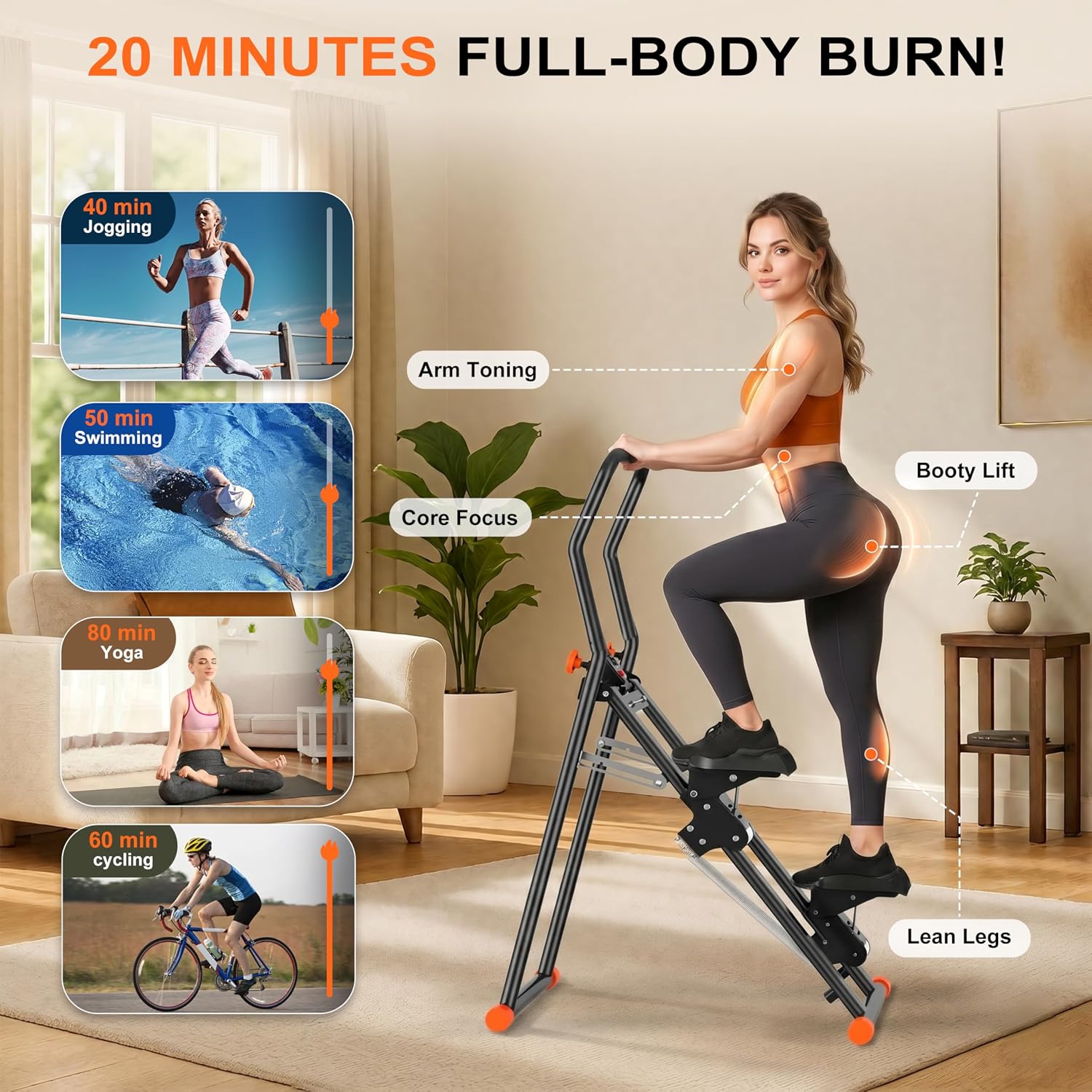 EPHESPORT Stair Stepper for Home Gym, 2.0 Stair Climber Machine with 3-Level Adjustable Resistance, Non-Slip Pedals, Digital Monitor & Phone Holder, Foldable Workout Equipment for Legs Glutes Cardio