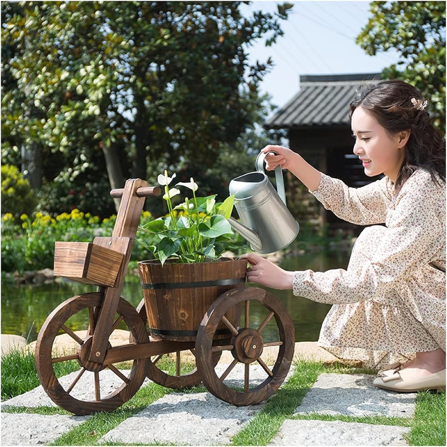 Potting Bench Table,Garden Potting Table, Outdoor Wooden Garden Potting Bench Decorate Plant Gardening Workstation Open Shelf for Flower Shop Courtyard Coffee Shop Display Stand