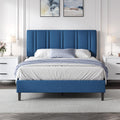 MaverickFurni Full Size Bed Frame with Headboard, Linen Fabric Upholstered Platform Bed Frame with Wooden Slats, Modern Style, No Box Spring Needed, Easy Assembly, Blue