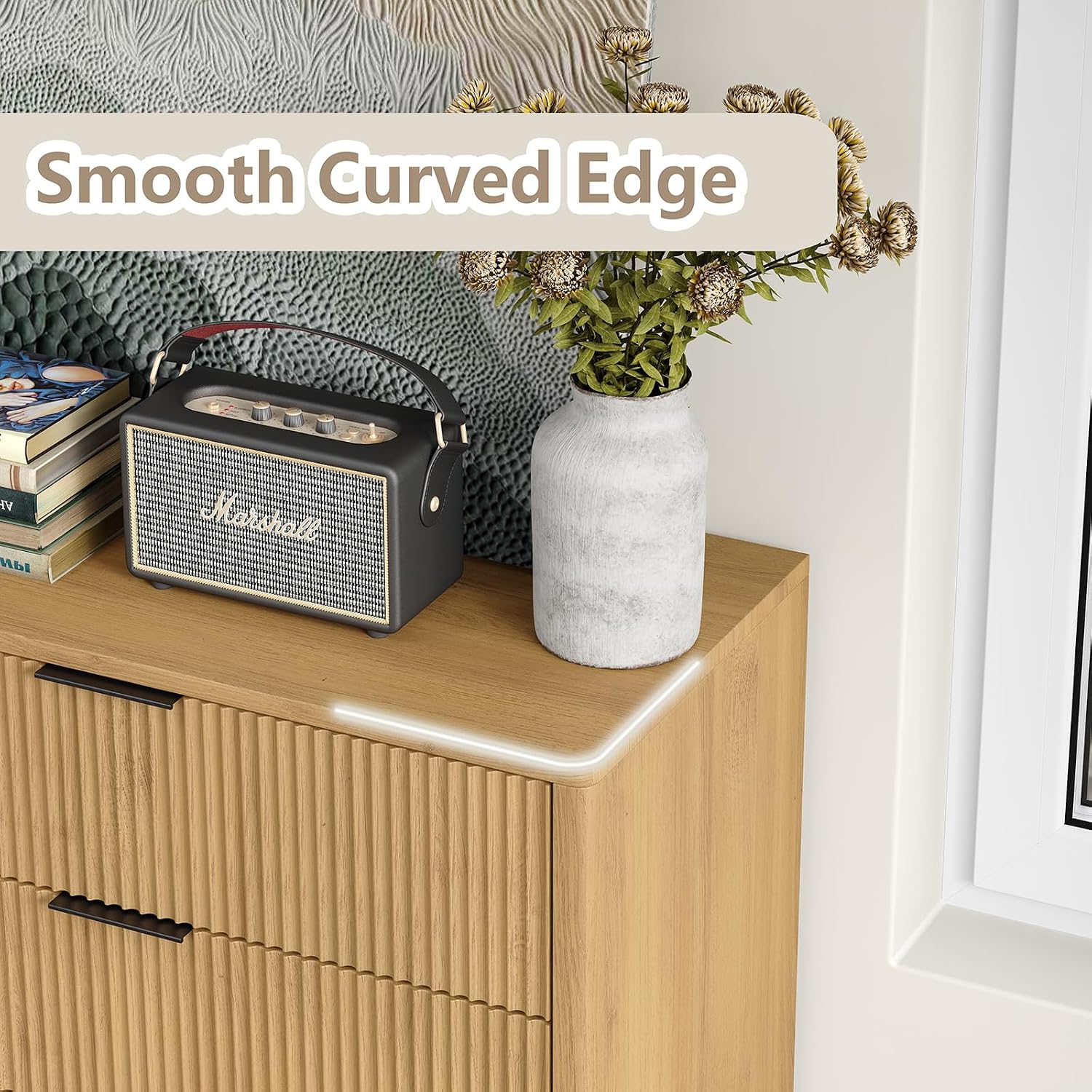 Furniouse Fluted 5 Drawers Dresser,Storage Drawers,Modern Closet Dressers Chest of Drawers, Wood Storage Dresser Organizer for Bedroom
