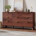 GarveeHome Fluted Dresser for Bedroom with 9 Deep Drawers, 60.6 in Wide Modern Chest of Drawers, Wooden Dresser TV Stand, Curved Profile Design, for Living Room, Kids Room, Hallway, Walnut