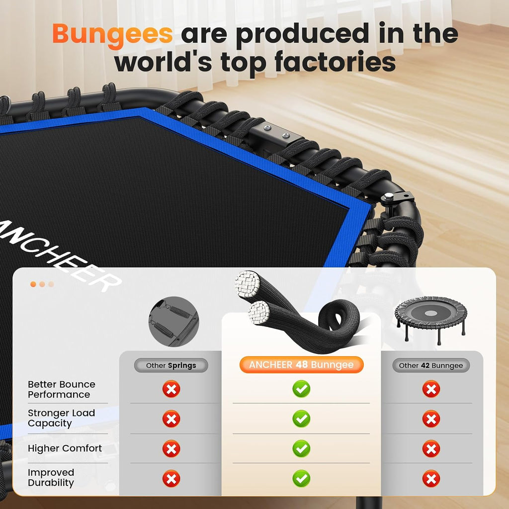 ANCHEER 50' Rebounder Trampoline for Adults- 2026 Foldable Mini Trampoline with Bar- Exercise Trampoline for Adults, Max Load 560lbs, for Indoor/Garden Workout