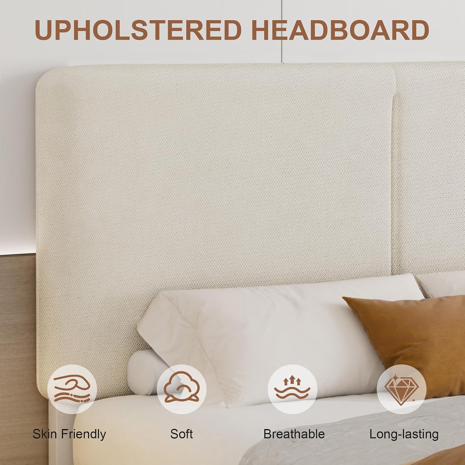 VECELO Queen Size Bed Frame Upholstered Platform Beds with Height-Adjustable Cotton and Linen Headboard, Heavy Duty Wood Slats, 6' Under-Bed Space, Noise-Free, No Box Spring Needed, Easy Assembly