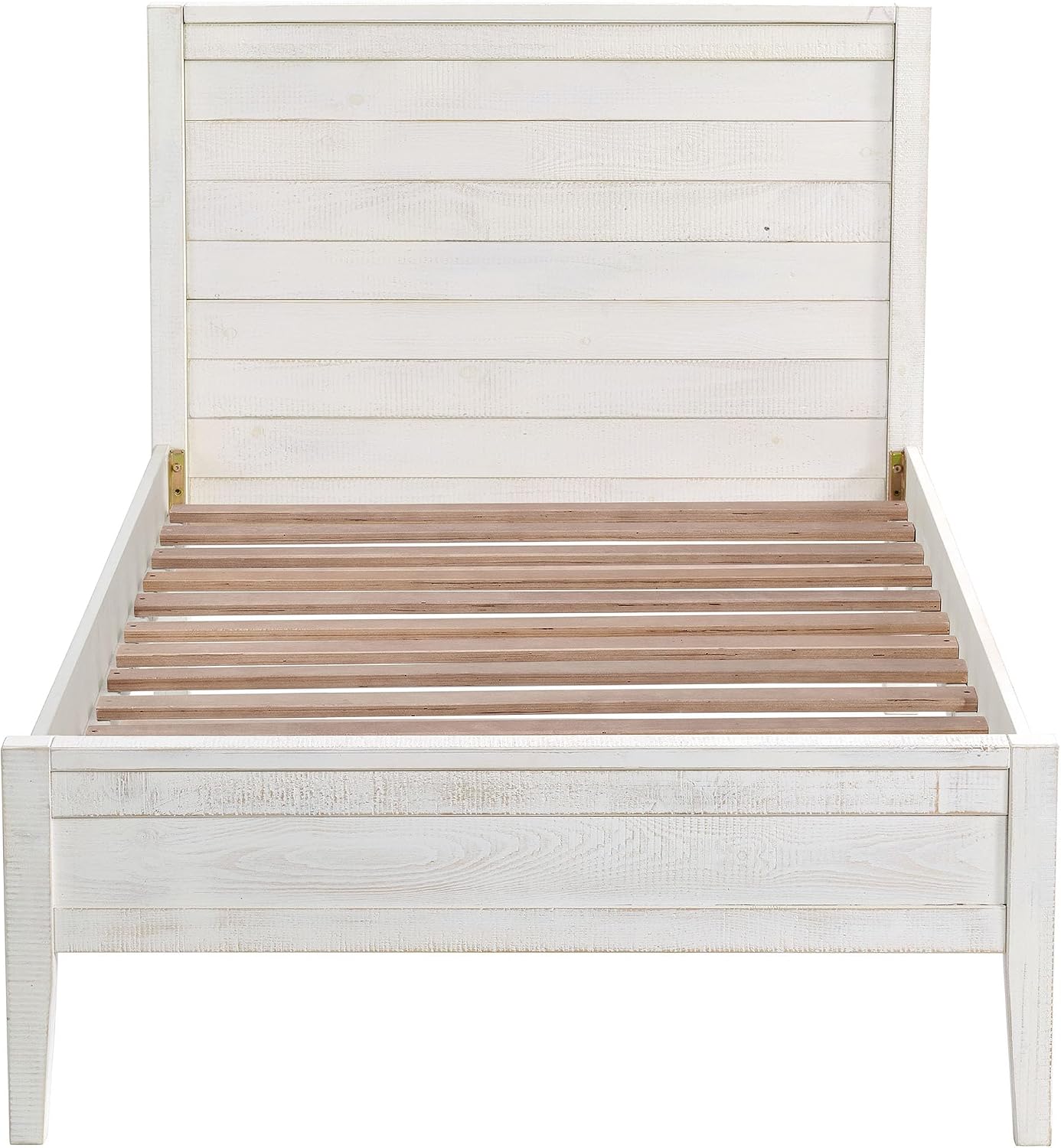 Alaterre Furniture Windsor Bed Frame with Headboard and Footboard - Solid Wood Twin Platform Bed Frame with Wood Slat Support - No Box Spring Needed, Easy Assembly (White Driftwood, Panel Headboard)