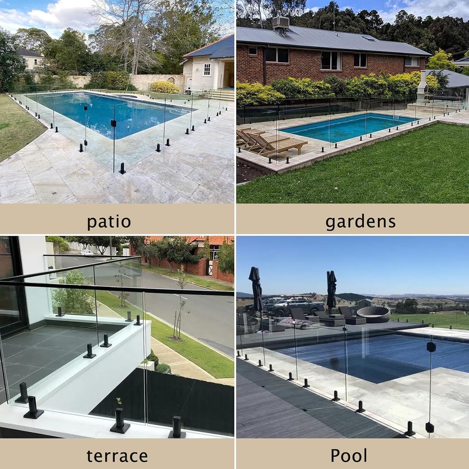 Black Glass Railing Hardware Floor Clamp Kit 10pack, Pool Fence Glass Railing Spigot Clamp, 304 Stainless Steel Glass Balustrade Panels Standoff(Frosted Black,H16cm/6.3in)