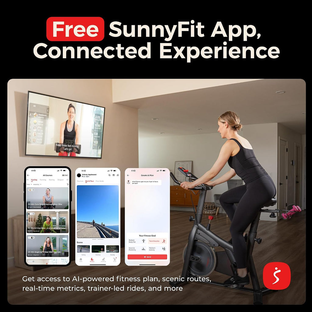 Sunny Health & Fitness Smart Magnetic Indoor Cycling Bike, Stationary Exercise Cardio Equipment, Free SunnyFit Training App