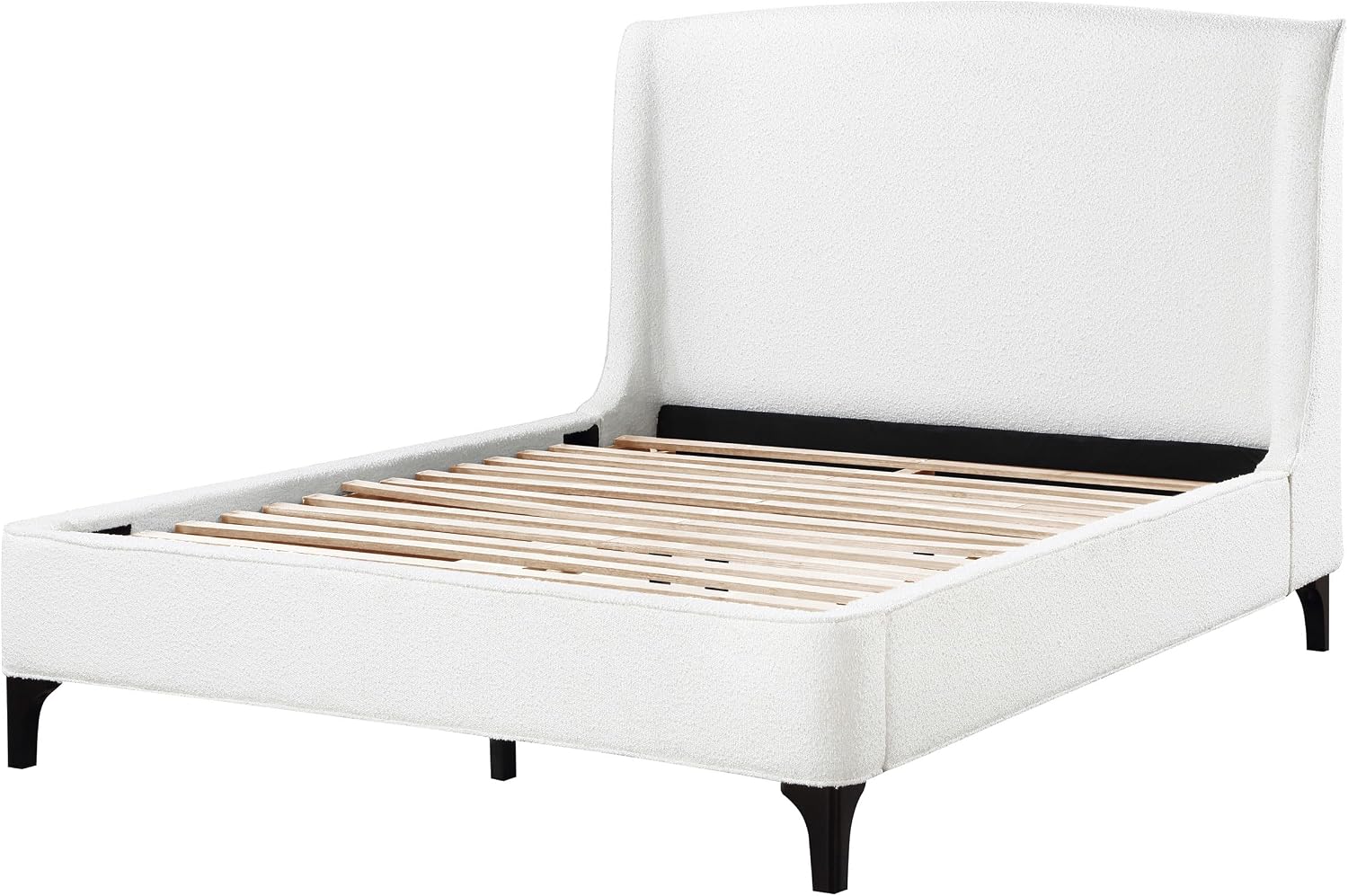 Coaster Home Furnishings - Mosby - Wood - Upholstered Bed with Curved Headboard, Boucle Upholstery and Wingback Design - Bedroom - Queen Size - Snow - 306020Q