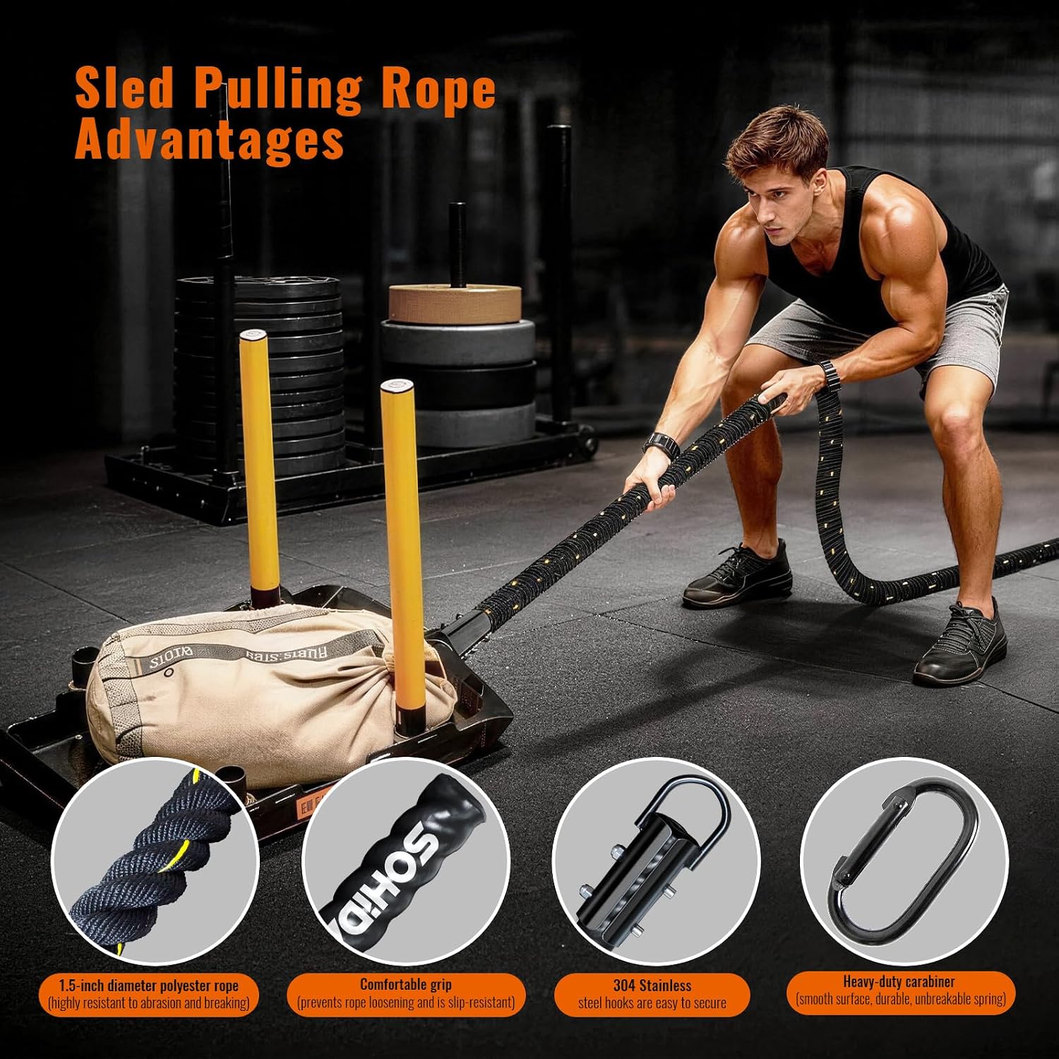 Weight Sled Rope Workout Sled Pulling Ropes, Sleds Push Gym Equipment Weight Sleds Pull Rope for Training Tire Pulling Workout Fitness Resistance Football Exercise Equipment for Men Women