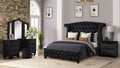 King 4 Pc Vanity Upholstery Bedroom Set Made with Wood in Black