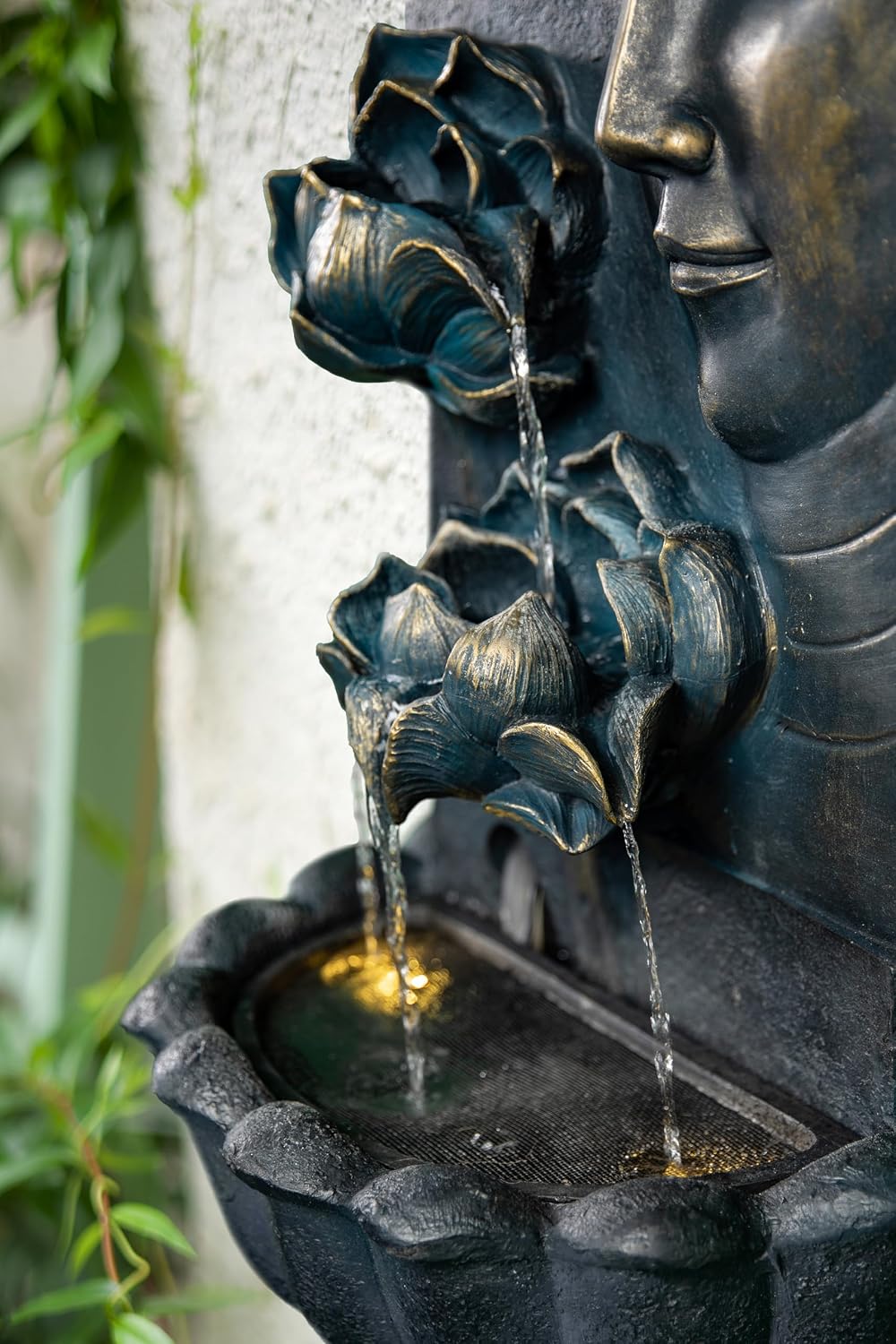 Cheng Pin Cascading Lotus Buddha Statue Zen Water Fountain with LED Lights & Pump Best for Wall Decor, Flowing Water Create Relaxing Atmosphere for Home, Patio,Garden, Backyard,32.3'' Tall