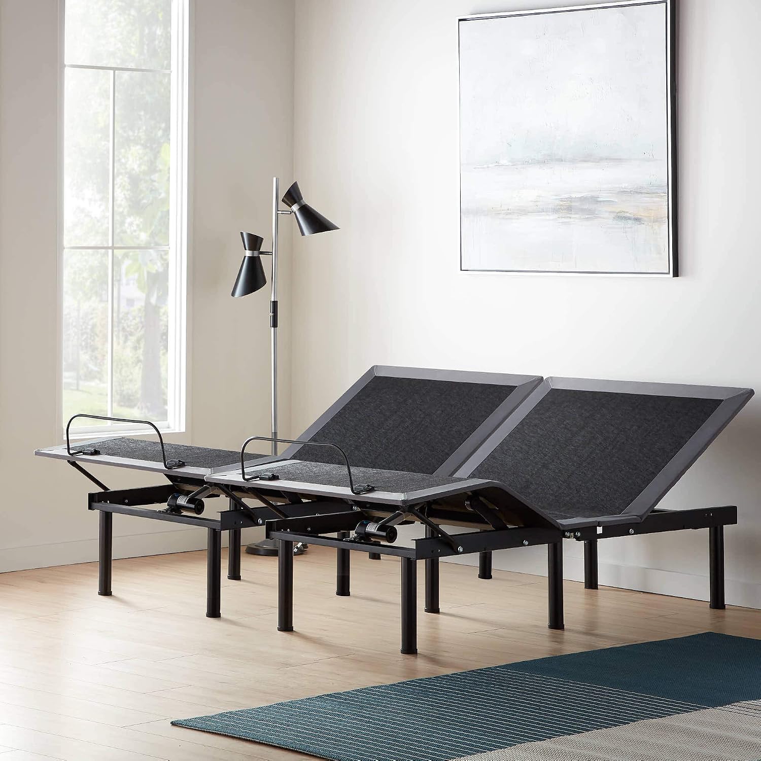 Lucid L150 Adjustable Base – Bed Frame with Head and Foot Incline – Wireless Remote Control – Premium Quiet Motor, Twin XL size, Charcoal