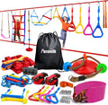 Ninja Warrior Obstacle Course for Kids-Playground Fitness Equipment Ninja Slackline with Multiple Accessories for Kids,Contain Swings,Rope ladders,Rings,Ninja Couse for Kids Outside (2x56ft)