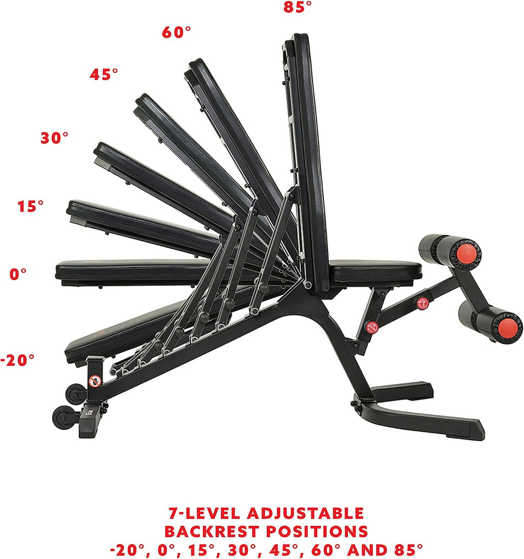 Sunny Health & Fitness Adjustable Weight Bench for Home Gym Strength Training, Incline/Decline, Multi-Position, High Weight Capacity