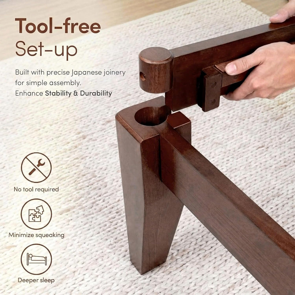 Thor Premium Solid Wood Bed Frame Full, Japanese Joinery Bed Frame with Wood Slat Support, Platform Bed, No Box Spring Needed, Easy Assembly, Minimalist & Modern Style (Mahogany)