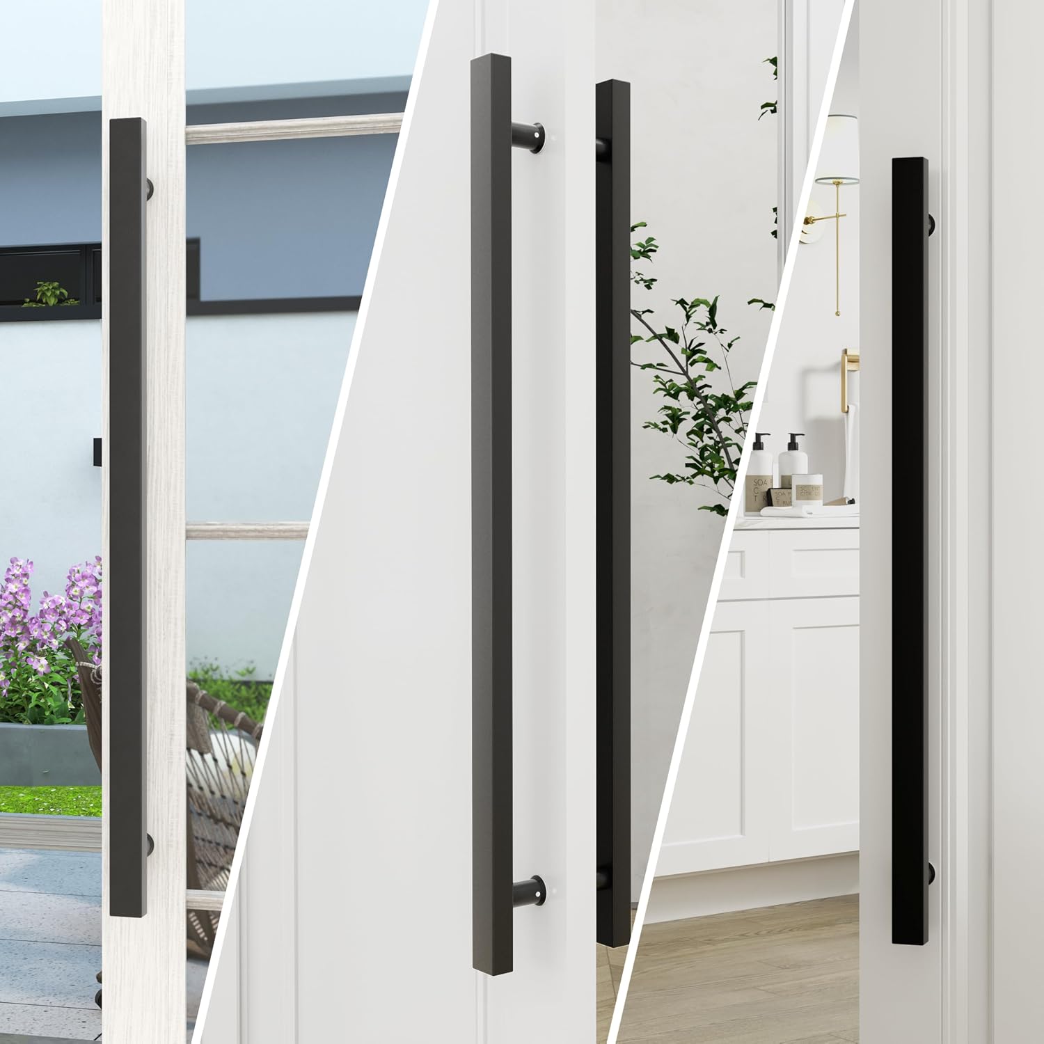 TOGU TG-6019 60 inches Solid Standoffs Heavy-Duty Commercial Grade-304 Stainless Steel Push Pull Door Handle/Barn Door Pull Handle/Glass Pulls, Matte Black Finish