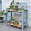 Outdoor Sink Station Open Shelves with Hooks, Removable Sink & Drawer Gardening Bench Potting Table (Blue 100x45x119cm)