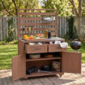 Large Potting Bench Table with Stainless Table Top, Mobile Garden Workstation on Wheels with 3 Movable Shelves and 2 Drawers (Brown)