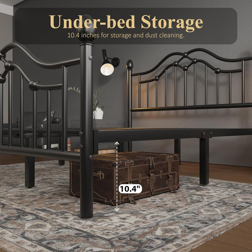 LOEWAY Full Metal Bed Frame with Classical Headboard and Footboard, Platform Bed Frame with Sturdy Metal Slats Support, Adequate Under Bed Storage, No Box Spring Needed, Easy Assembly, Black