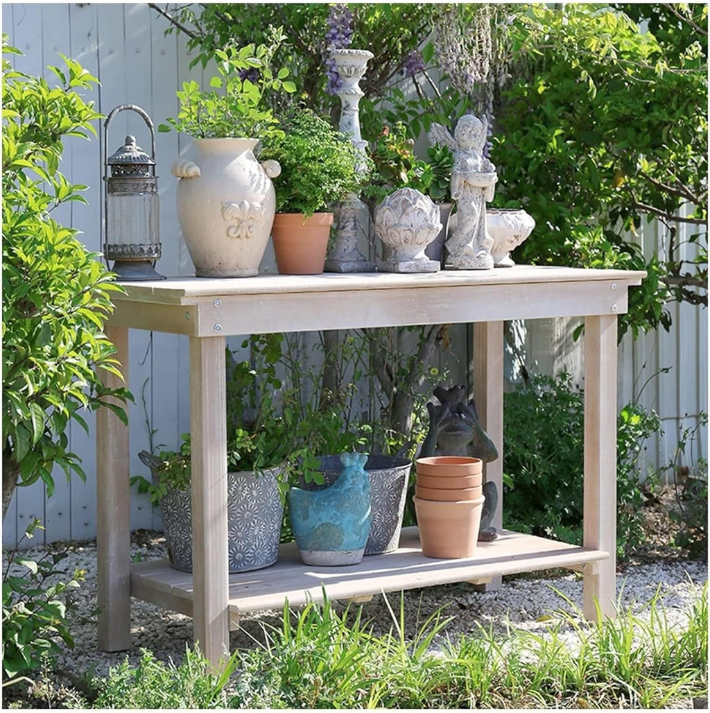 Potting Bench Table,Garden Potting Table, Outdoor Garden Potting Bench Wooden Workstation Table Open Shelf Multifunction Storage Flower Plant Workstation for Patio Courtyards Balcony, Brown