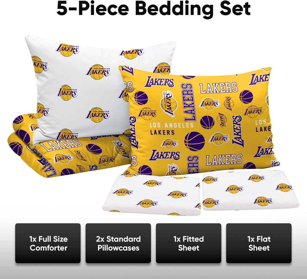 FOCO Unisex-Adult NBA Team Logo Bed in a Bag Comforter, Sheets, Pillow Cases Bedding 5-Piece Set
