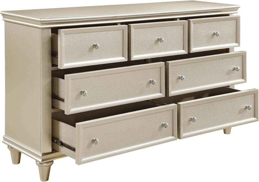 5-Piece Modern Silver Finish Full Size Bed Set Upholstered Headboard Traditional Design Wooden Bedroom Furniture
