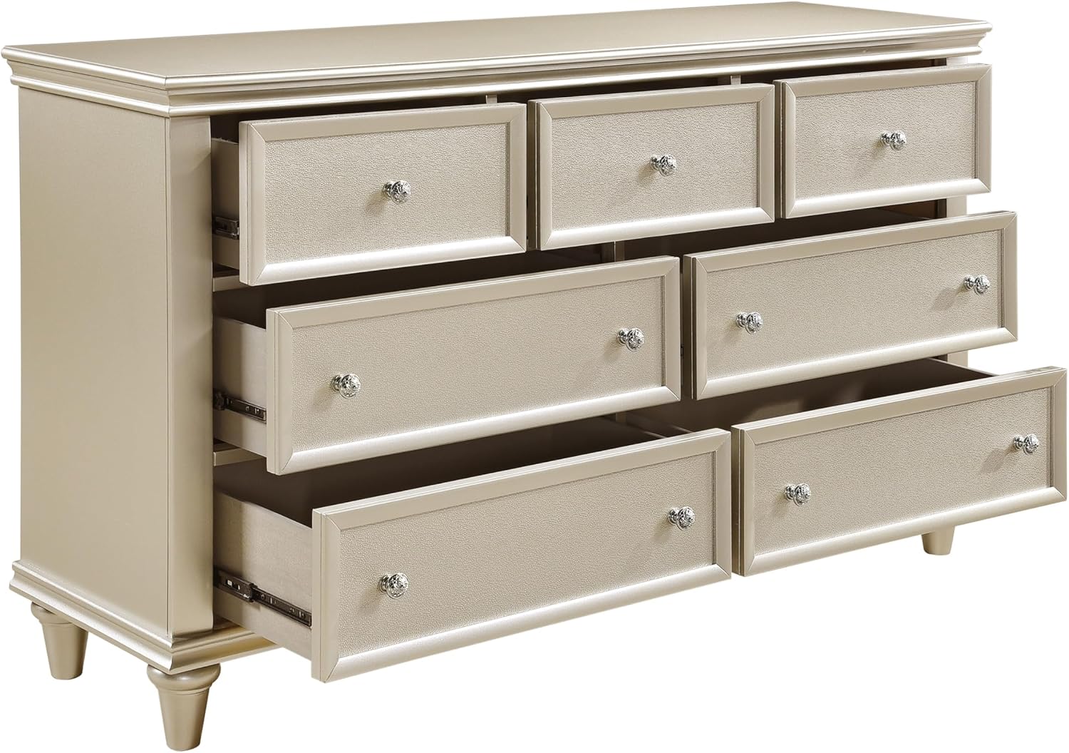 5-Piece Modern Silver Finish Full Size Bed Set Upholstered Headboard Traditional Design Wooden Bedroom Furniture