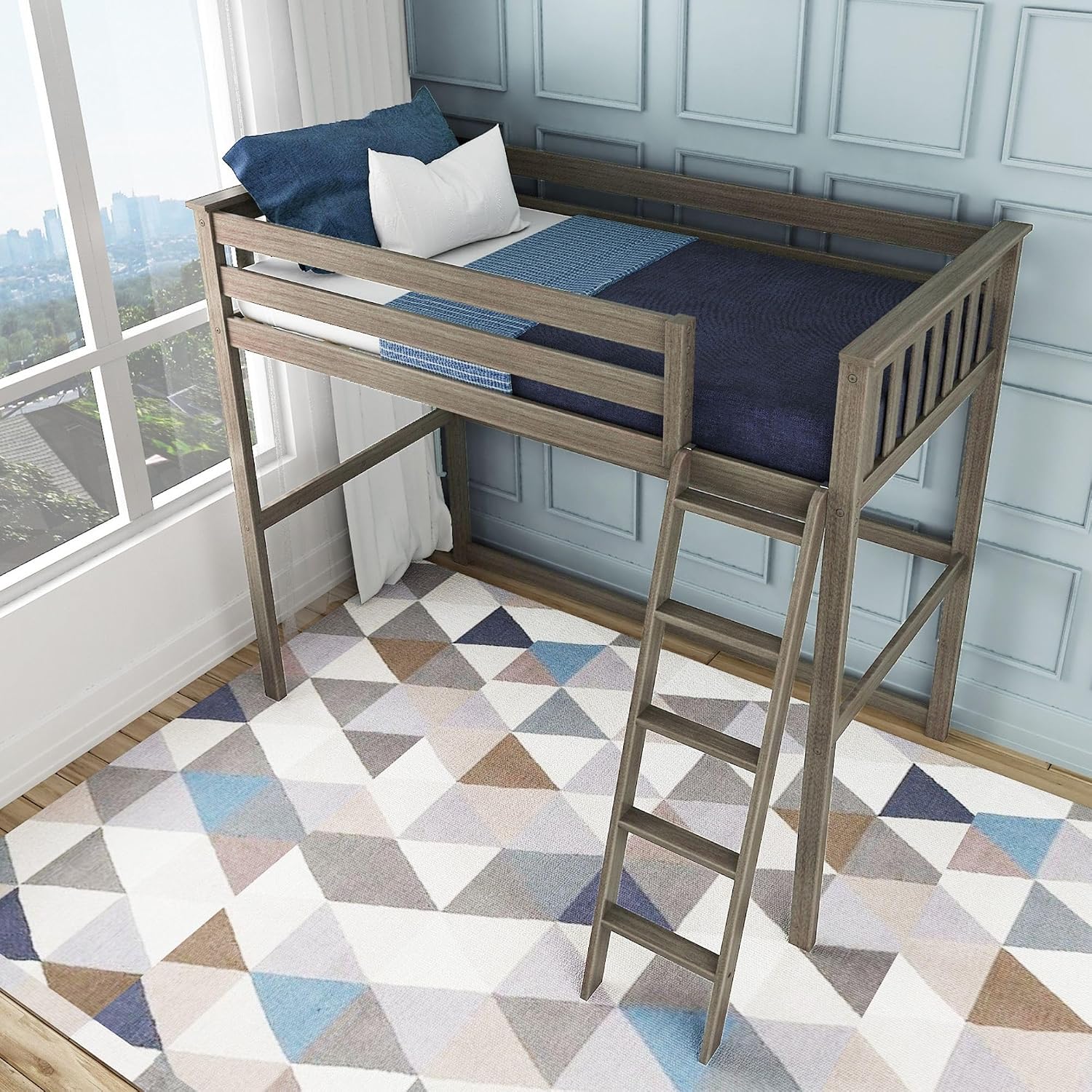 Max & Lily High Loft Bed, Twin Bed Frame for Kids, Clay