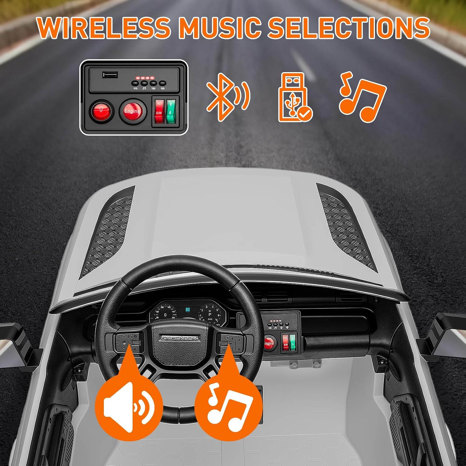 MINIATURE MOTORS 24V Ride on Toys for Big Kids, 2-Seater Toddlers Licensed Electric Car Remote Control, 3.7mph Max Speed, Bluetooth Music, Shovel, Seat Belt, 4-Wheeler Suspension, Boy Girl Gift-Grey