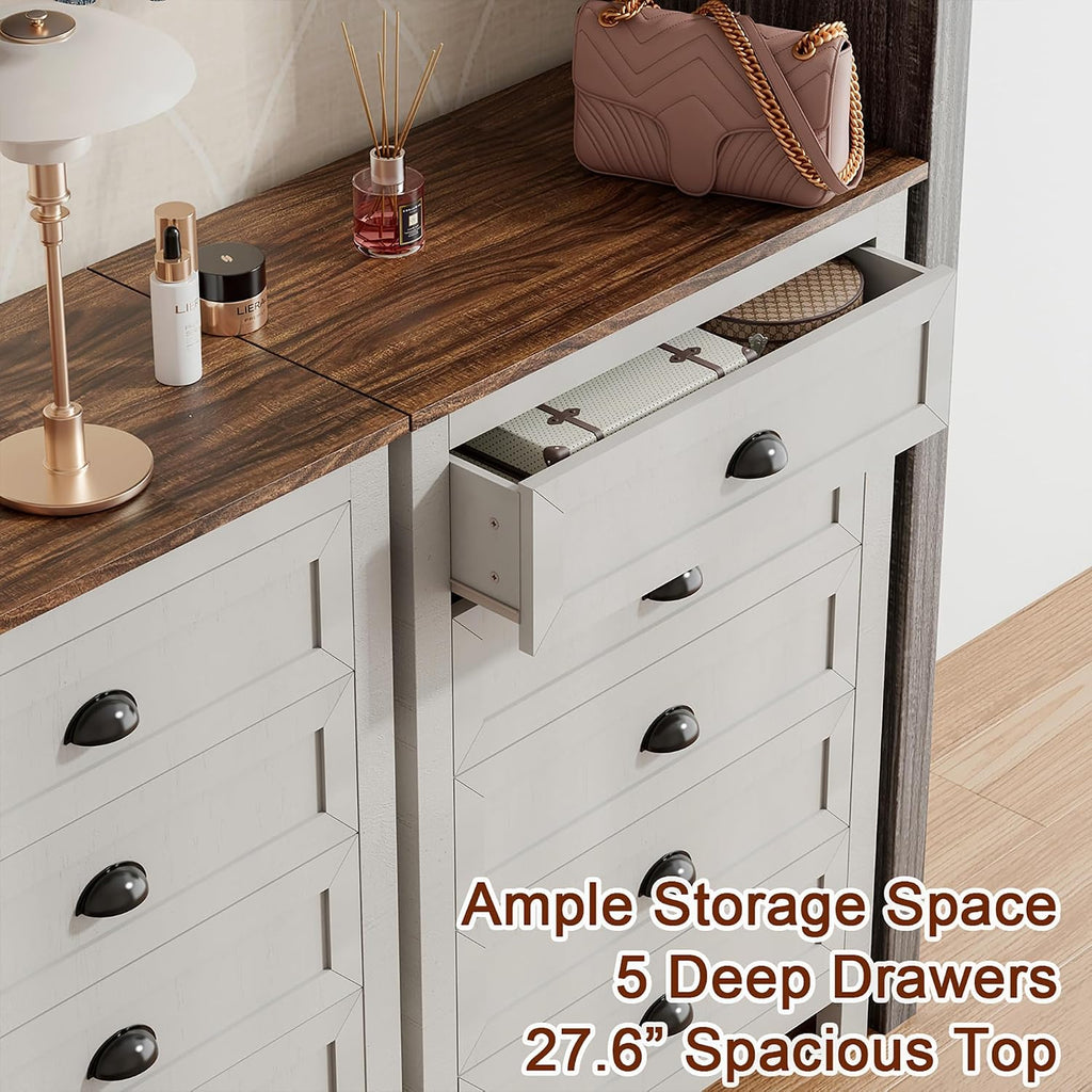 Wananlanen® Farmhouse Dresser for Bedroom, Antique Double Dresser & Chest of Drawer with Vintage Handle and Storage, Wooden Tall Rustic Organizer for Bedroom