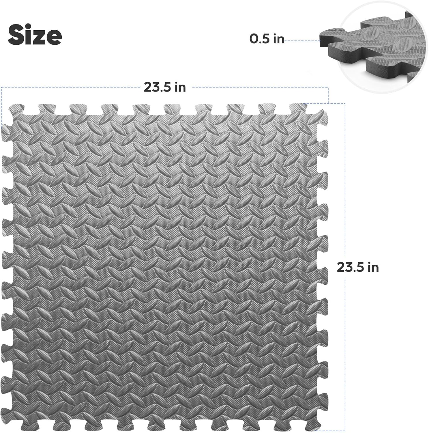 36 Pack Home Gym Mat, Puzzle Exercise Mat, EVA Interlocking Foam Floor Tiles for Home Workout Equipment and Kids' Play Areas -, 24 in x 24 in x ½ in, Grey 36 Tiles