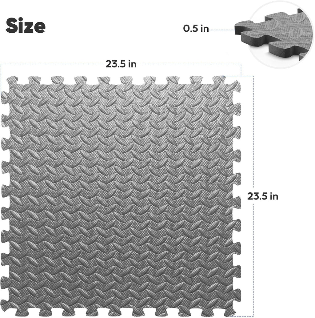 32 Pack Home Gym Mat, Puzzle Exercise Mat, 1of EVA Interlocking Foam Floor Tiles for Home Workout Equipment and Kids' Play Areas - Grey, 24 in x 24 in x ½ in - 32 Tiles (Grey, 32 Pack 128 sq ft)