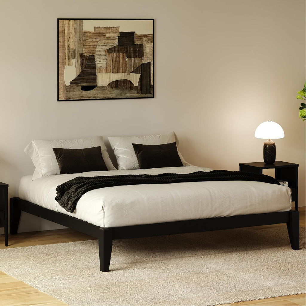 Thor Premium Solid Wood Bed Frame Full, Japanese Joinery Bed Frame with Wood Slat Support, Platform Bed, No Box Spring Needed, Easy Assembly, Minimalist & Modern Style (Midnight Charcoal)