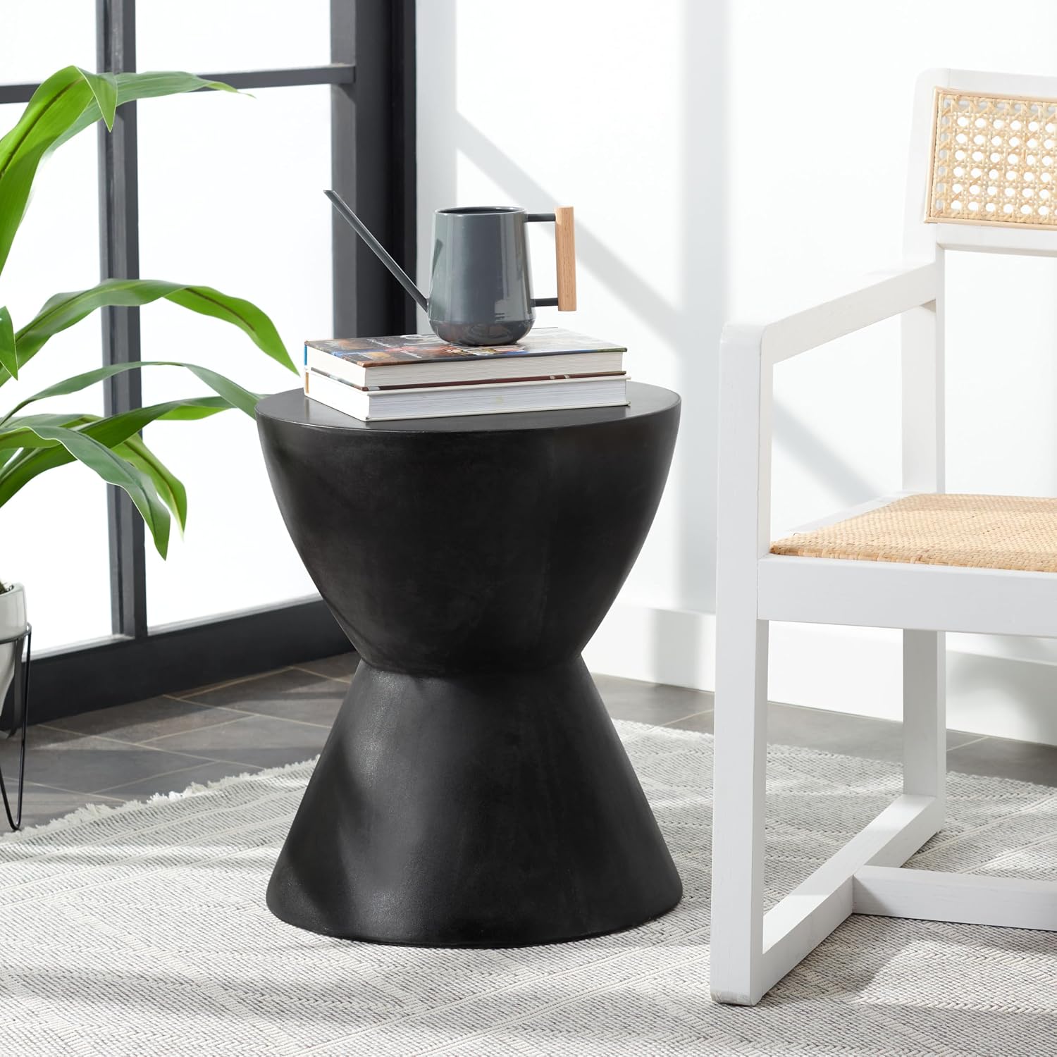 SAFAVIEH Outdoor - Athena Accent Stool - Black Concrete - Sculptural Drum Design - Ideal for Living Room, Patio, Deck, Sunroom, 14.9' W x 14.9' D x 17.7' H (VNN1011C)