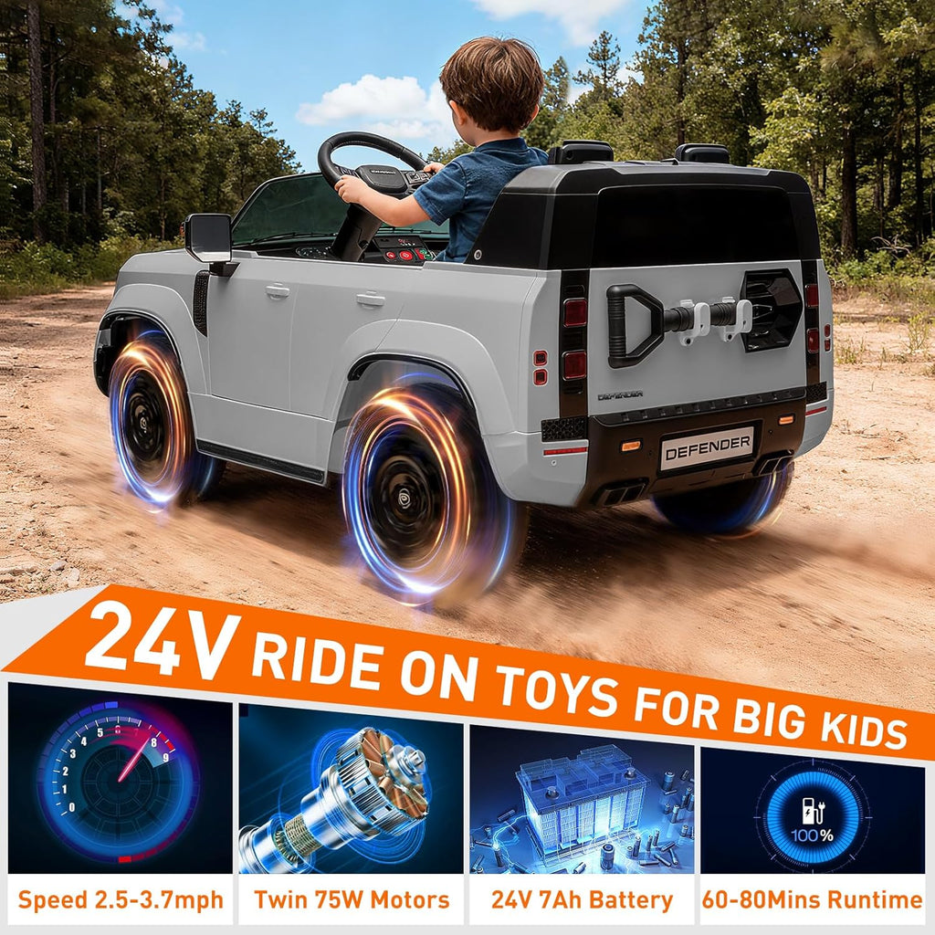 MINIATURE MOTORS 24V Ride on Toys for Big Kids, 2-Seater Toddlers Licensed Electric Car Remote Control, 3.7mph Max Speed, Bluetooth Music, Shovel, Seat Belt, 4-Wheeler Suspension, Boy Girl Gift-Grey