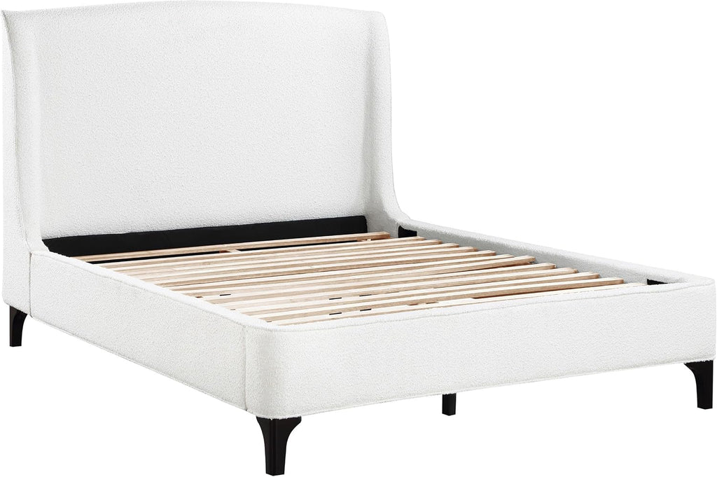 Coaster Home Furnishings - Mosby - Wood - Upholstered Bed with Curved Headboard, Boucle Upholstery and Wingback Design - Bedroom - Eastern King Size - Snow - 306020KE