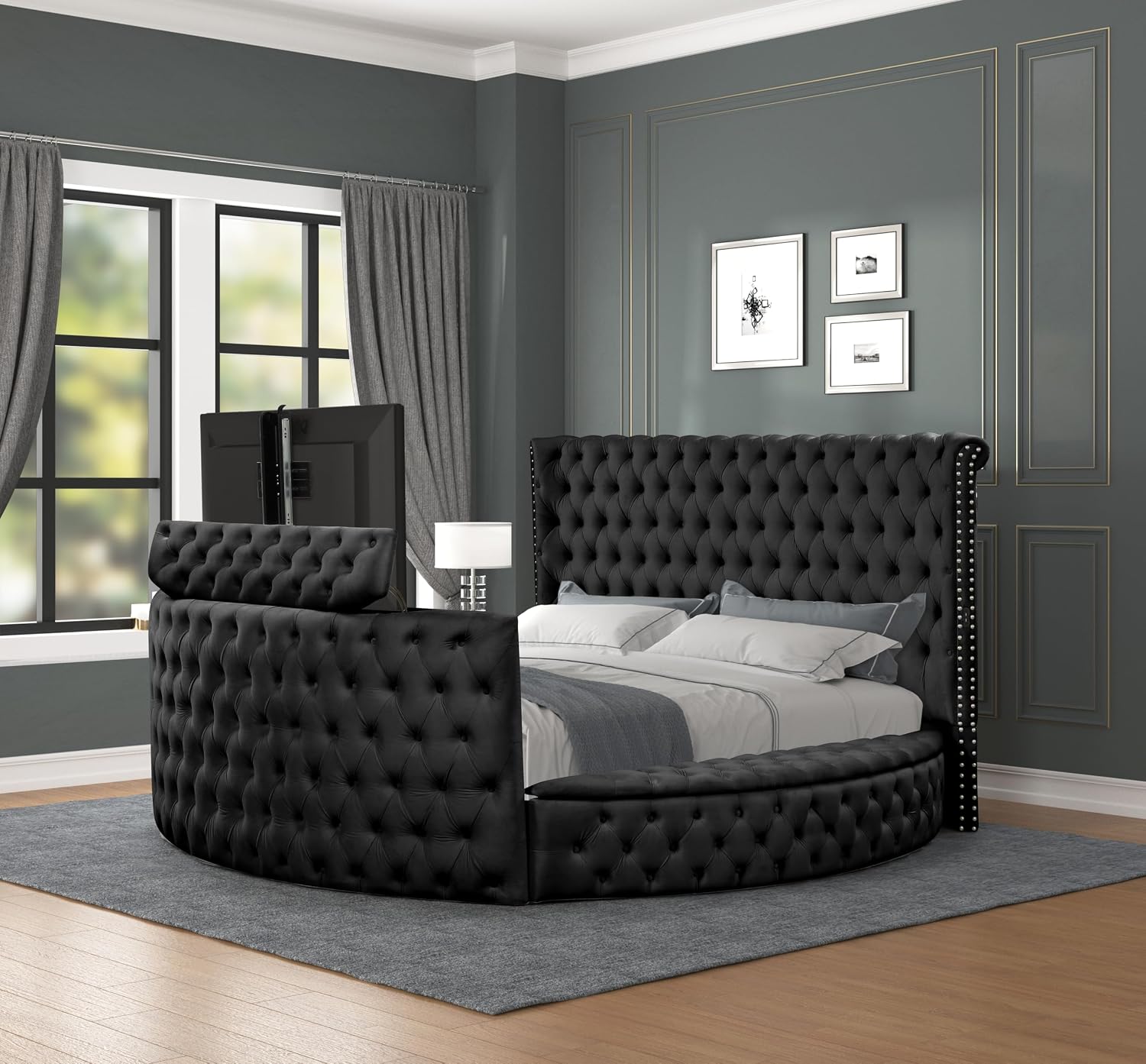 Crystal Tufted King 5 Pc Vanity Bedroom Set Made with Wood in Black